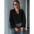 thumbnail image 5 of Women Long Lantern Sleeve Blouse Tops V Neck Shirts Loose Blouses Black L, 5 of 9