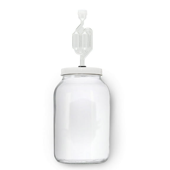 Glass One Gallon Fermentation Jar with Grommet Lid and S-Shaped Airlock