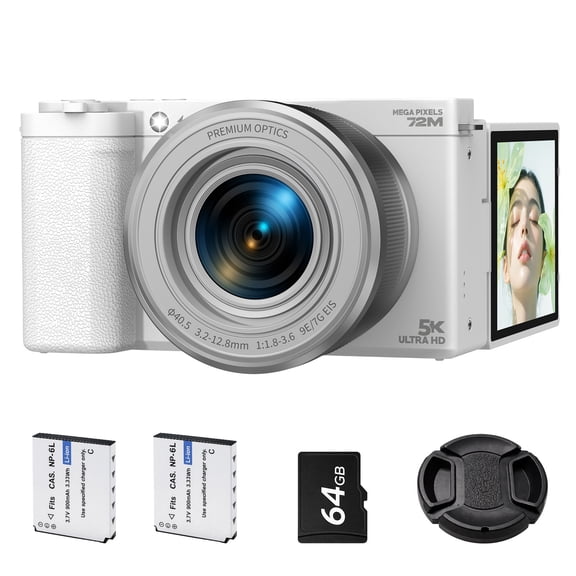 Campark 72MP Digital Camera for Photography with 6X Optical Zoom Ultra HD Autofocus 5K Video Camara Digital, 64GB SD Card