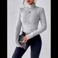 thumbnail image 4 of Camisetas de Larga con Cuello Alto para Mujer, de Otoño, con Forro Acanalado, Suaves y Térmicas. Gris XXL, 4 of 8