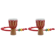2pcs Wooden Classic Drummer Mini Djembe Percussion African Hand Drum Gift For Music Fan Red line