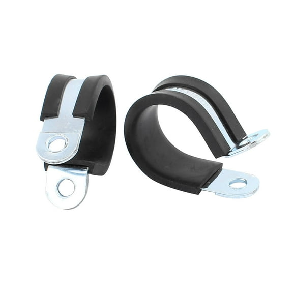 2Pcs 25mm Dia EPDM Rubber Lined R Shaped Zinc Plated Pipe Clips Hose Tube Clamp