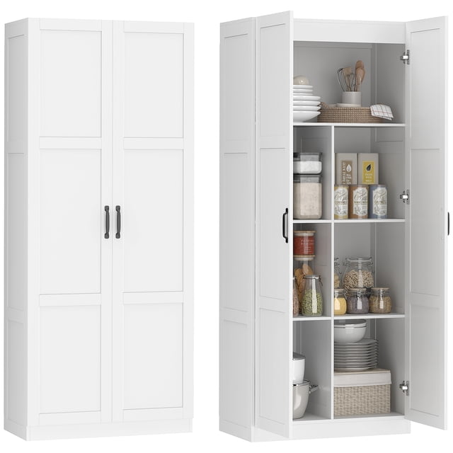 HOMCOM Kitchen Pantry Cabinet with Soft-Close Hinges Kitchen Cabinet White