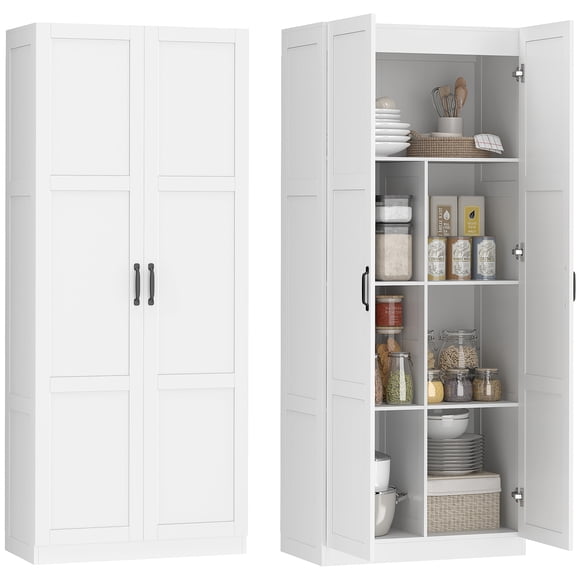 HOMCOM Kitchen Pantry Cabinet with Soft-Close Hinges Kitchen Cabinet White