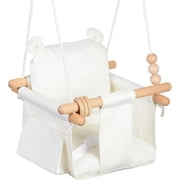 Canvas Baby Swing Seat Wooden Baby Hanging Swing Door Swing Baby Toddler Cream Indoor Baby swingSwing with Safety Belt and 2 Side Pockets for Indoor Playground Sport & Outdoor Play Toys