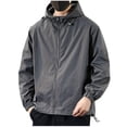 thumbnail image 2 of Mens Jackets with Pockets and Hood Lightweight Zip Up Long Sleeve Coats Casual Solid Color Breathable Windbreaker Hiking Fishing Outerwear Jacket, 2 of 6