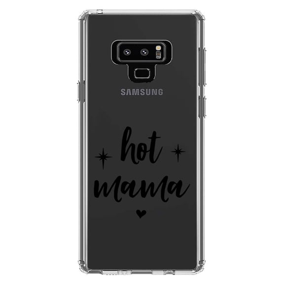 DistinctInk Clear Shockproof Hybrid Case for Samsung Galaxy Note 9 - TPU Bumper Acrylic Back Tempered Glass Screen Protector - Hot Mama - Stars, Heart