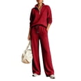 thumbnail image 3 of Basysin Women Half Zip Pullover Sweatshirt Wide Leg Pants Two Piece Outfit Set Loose Comfort Tracksuit Soft Loungewear Sweatsuit, 3 of 6