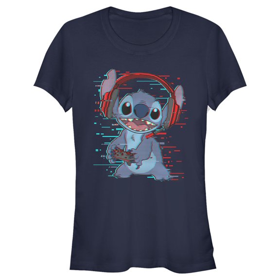 Junior's Lilo & Stitch Red and Blue Gamer Graphic Tee Navy Blue Large