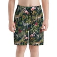 thumbnail image 2 of Rocae Flamingos And Palm Leaves for Teen Beach Trunks Boys Swim Trunks with Compression Liner Quick Dry Board Shorts, 2 of 9