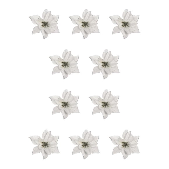 Naiovety Pack of 10 Christmas Flowers Artificial Flower Decoration Garden Heads Tree Wedding Ornaments Festival Household Xmas Plata 10Conjunto