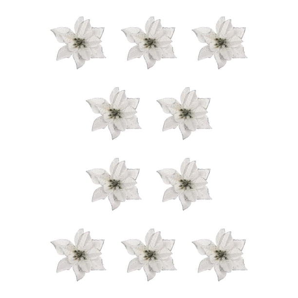 Naiovety Pack of 10 Christmas Flowers Artificial Flower Decoration Garden Heads Tree Wedding Ornaments Festival Household Xmas Plata 10Conjunto