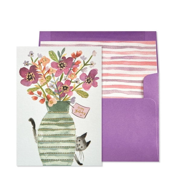 NIQUEA.D, Vase With Flowers And Kitty Birthday Card