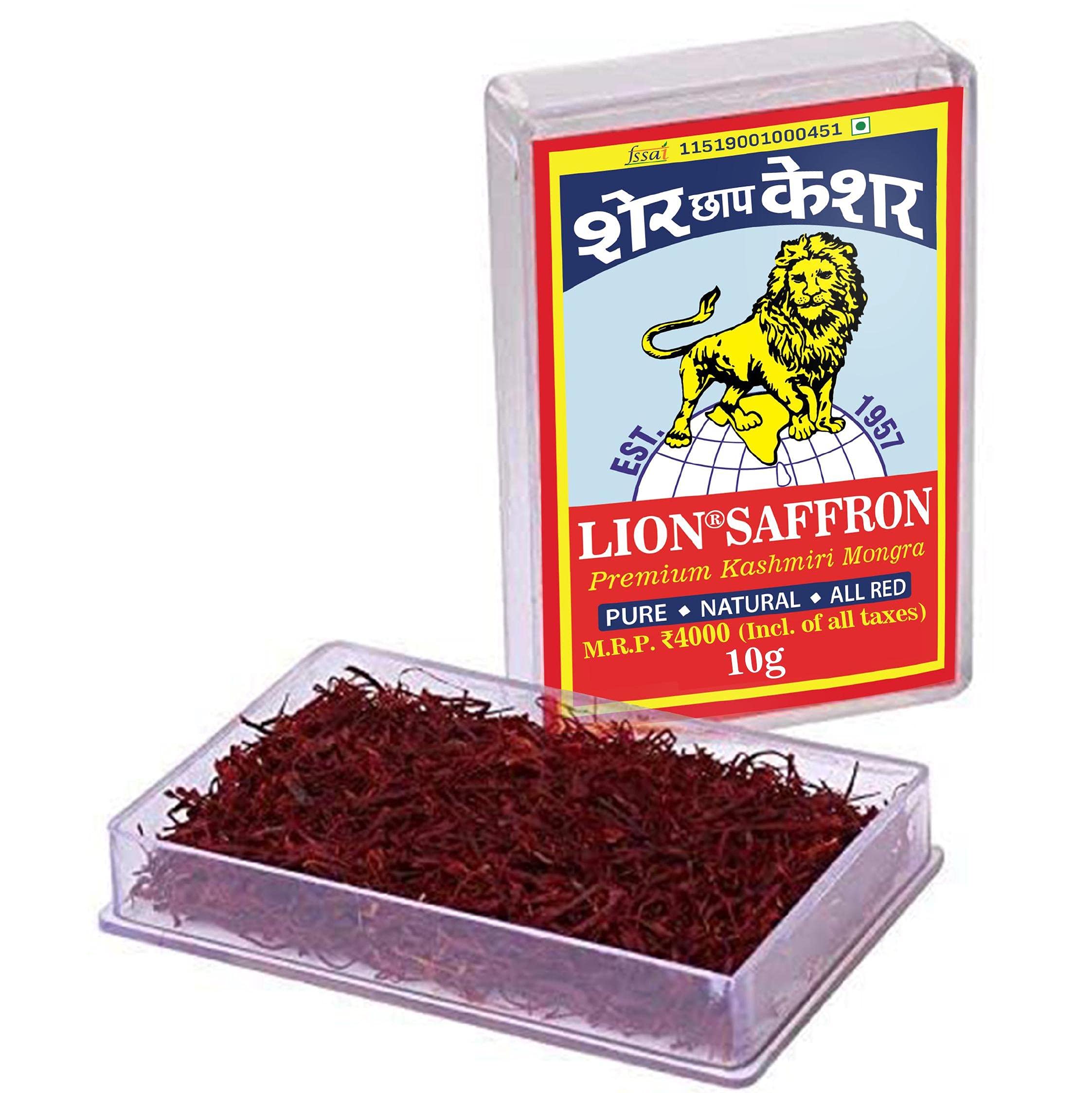 Lion Brand Saffron 10G, Original Mongra Kashmiri Saffron/Kesar (A++