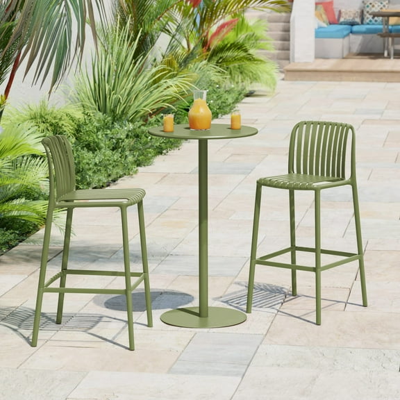 WestinTrends Playa 3-Piece Patio Adjustable Bar Table with Stackable Patio Bar Stools, Olive Green