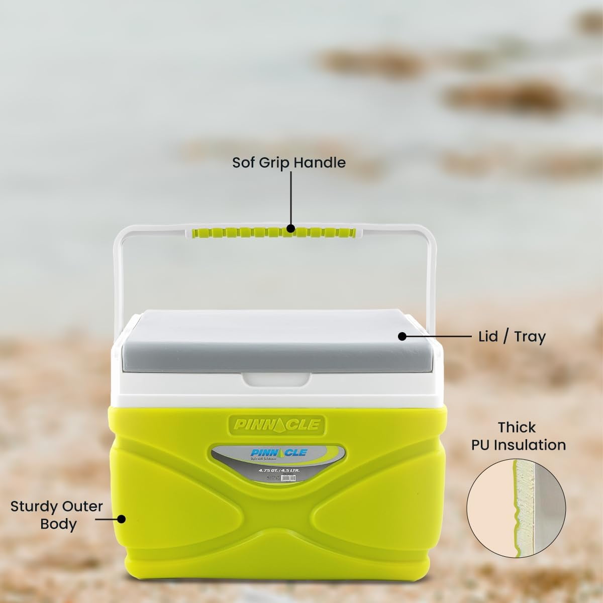 Pinnacle Portable Picnic Cooler 4.5 L Hard Insulated Coolbox with Handle – Green