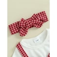 thumbnail image 4 of Infant Baby Girls Fall Outfits Plaid Bowknot Crew Neck Long Sleeve Tops Long Flare Pants Headband Set, 4 of 8