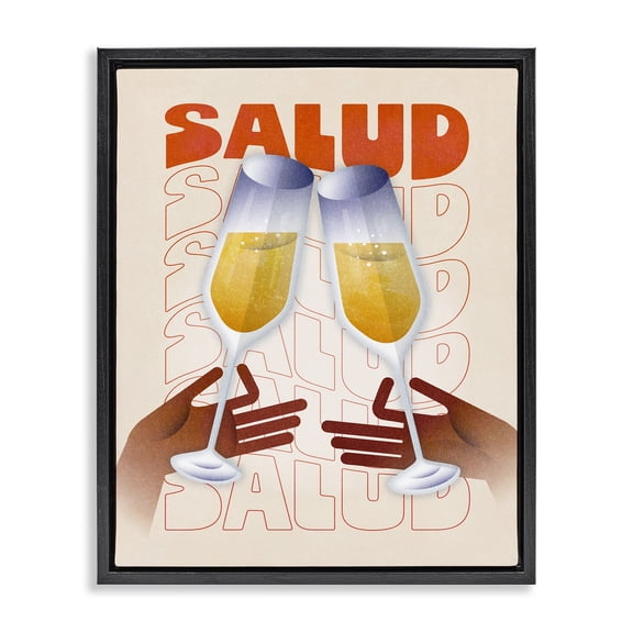 Stupell Industries Salud Cheers Champagne Food & Beverage Painting Black Floater Framed Canvas Art Print Wall Art, 17 x 21