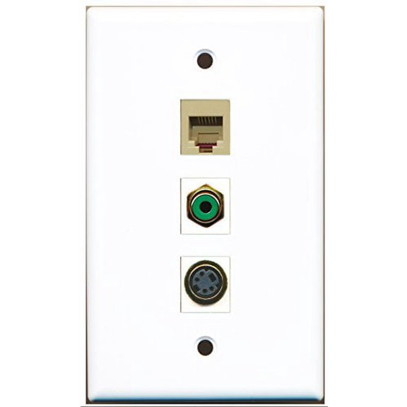 RiteAV - 1 Port RCA Green and 1 Port Phone RJ11 RJ12 Beige and 1 Port S-Video Wall Plate