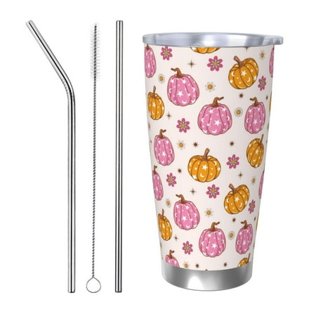 

Uemuo Fall 70s Groovy Hippie 1 Print Travel Coffee Mug 20oz Double-walled Car Cup Stainless Steel Insulated Tumbler Leak-proof Travel Cup Reusable Straw Car Cup-Straw Three-piece Set