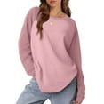 thumbnail image 2 of MeetoTime Women's Fashion Drop Shoulder Tops Fleece Crew Neck Long Sleeve Color Block Fall T-Shirts, 2 of 8
