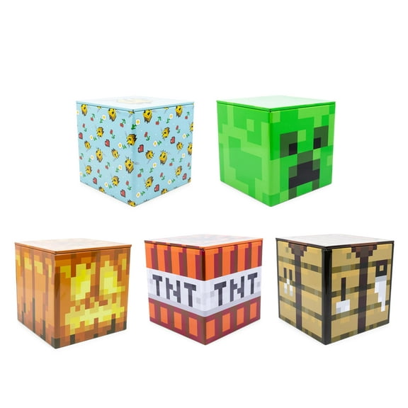 Minecraft 4x4 Inch Tin Storage Box Set of 5 | Bee | Creeper | TNT | Table | Jack