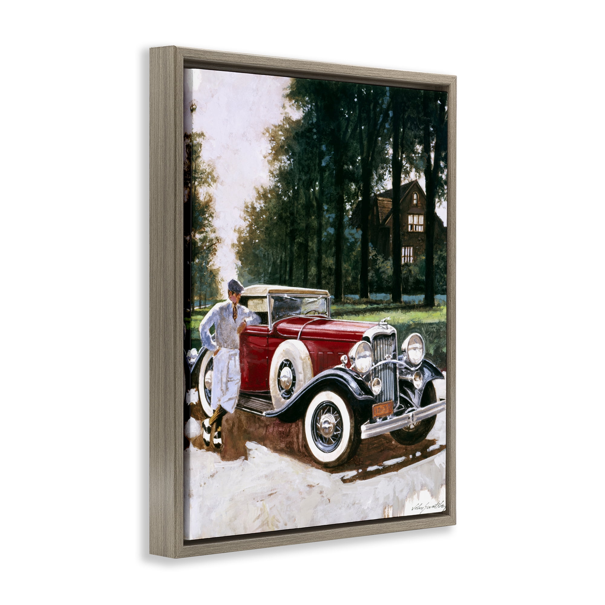 Retro Convertible Coupe & Driver Brown Framed Floater Canvas Wall Art, design by Wind River Studios