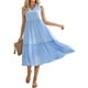 thumbnail image 4 of Lucakuins Mujer Verano A-line Midi Vestido Casual Color sólido Con cuello en V Volantes Sin mangas Suelto Vestido de playa de vacaciones Lucakuins  moda, 4 of 9