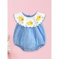 thumbnail image 3 of Suealasg Baby Girl Summer Plaid Romper Blue Sleeveless Doll Collar Duck Embroidery Jumpsuit, 3 of 8