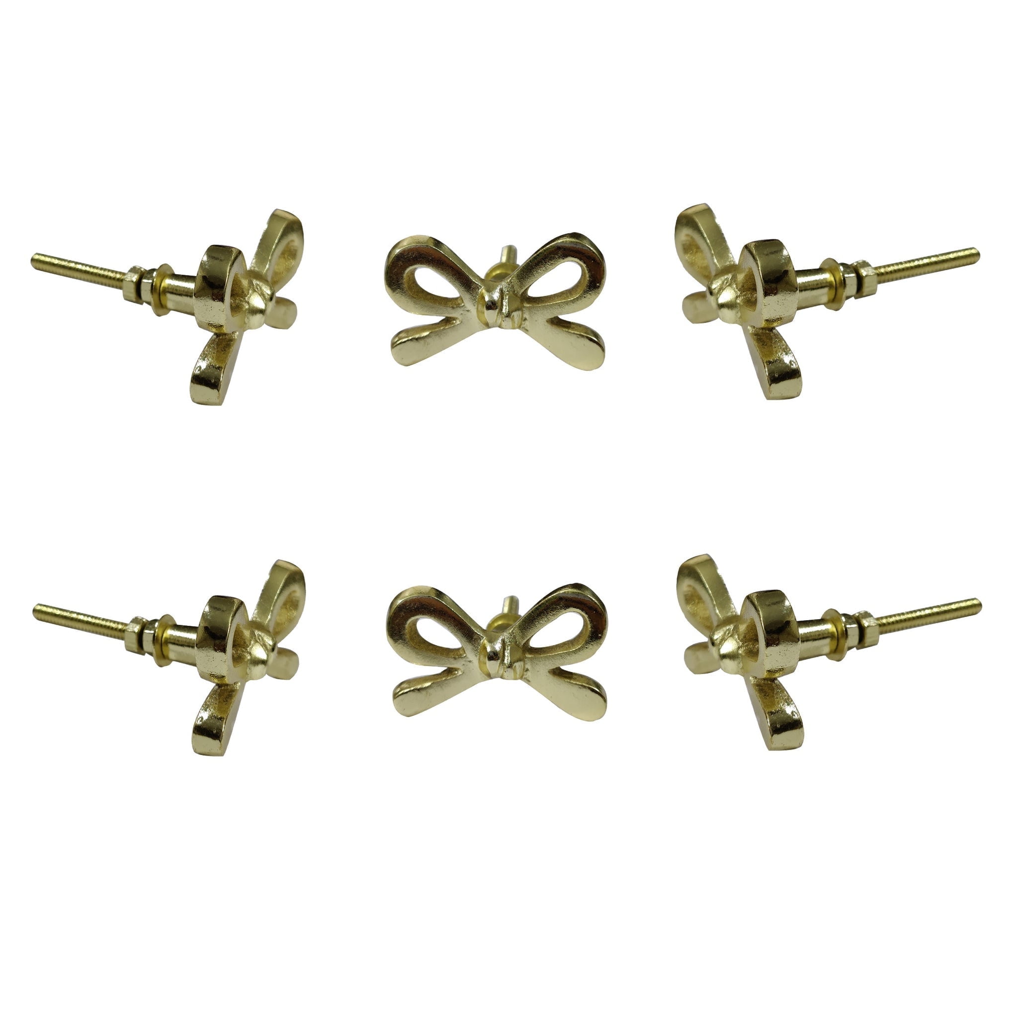 Perilla Home Set of 6 Bow Knobs Decorative Knobs for Home Kitchen Cabinet Hardware Cupboard Glass Door Dresser Wardrobe and Drawer Pulls (Brass)