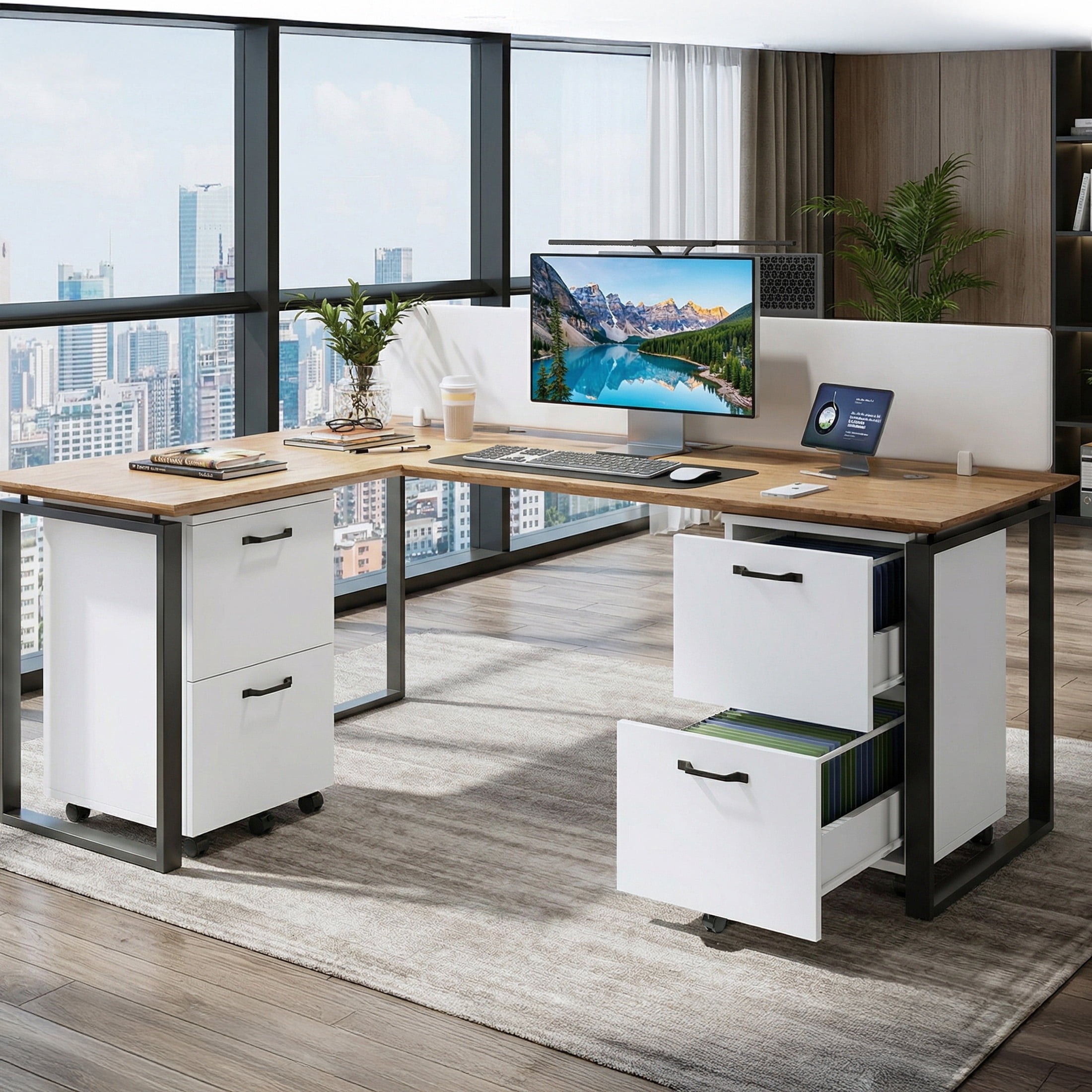 CONCETTA 2-Drawer Rolling File Cabinet with Lockable Wheels, Printer Stand with Storage for Home Office，White