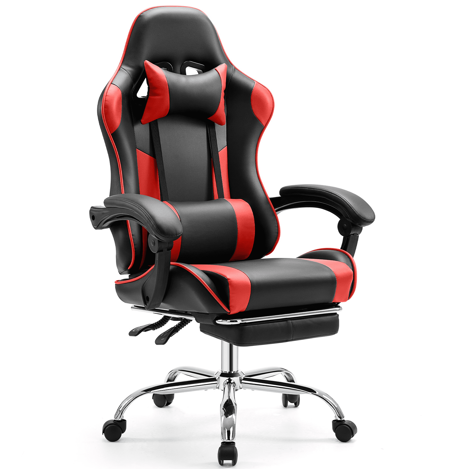 MAYEERTY Video Game Desk Chair - Ergonomic Computer with Footrest and Comfy Lumbar Support, PU Leather Recliner with Headrest, Fixed Up Armrest,