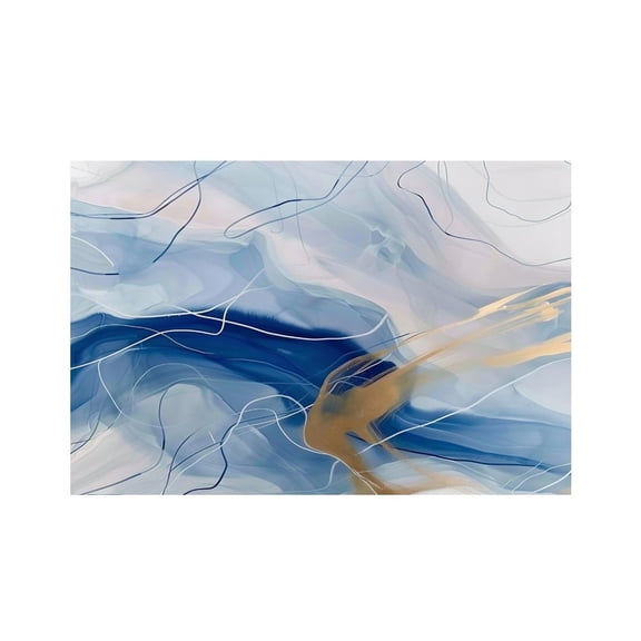 RKSupls Blue Gold Abstract Wave Lines Linen Placemats 30x45cm Straight Edge Stain Resistant Washable Non-Slip Table Mats Table for Kitchen Dining Room Home