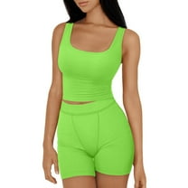 XuJwPNcy Workout Sets for Women 2 Piece Outfits Seamless Crop Tank Top Sports Bra High Waist Biker Shorts Yoga Sets
