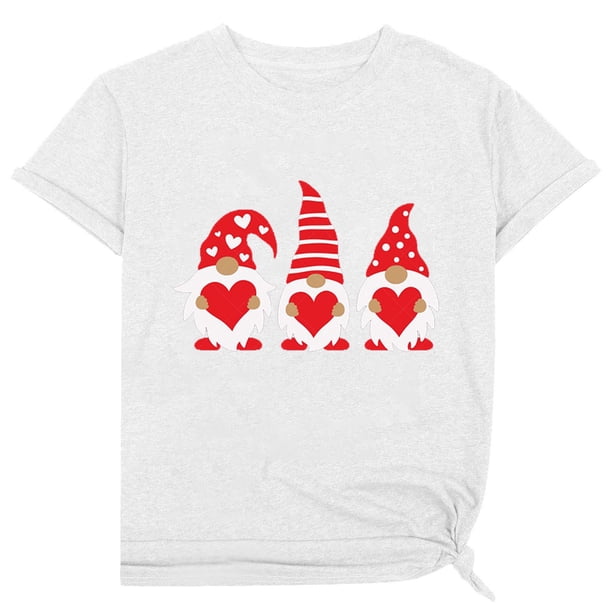 Camiseta holgada de manga corta con cuello redondo y estampado informal para el Día de San Valentín a la moda para mujer Pompotops hfajkhk125177