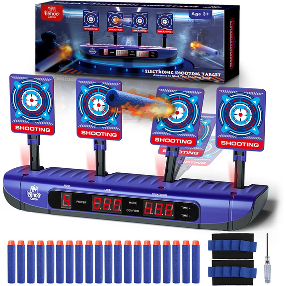 Electronic Shooting Target for Boys, Digital Auto Reset Scoring Target with 20 Refill Darts & 2 Wrist Bands, Nerf Target Toy Gift for Boys & Girls 4 5 6 7 8