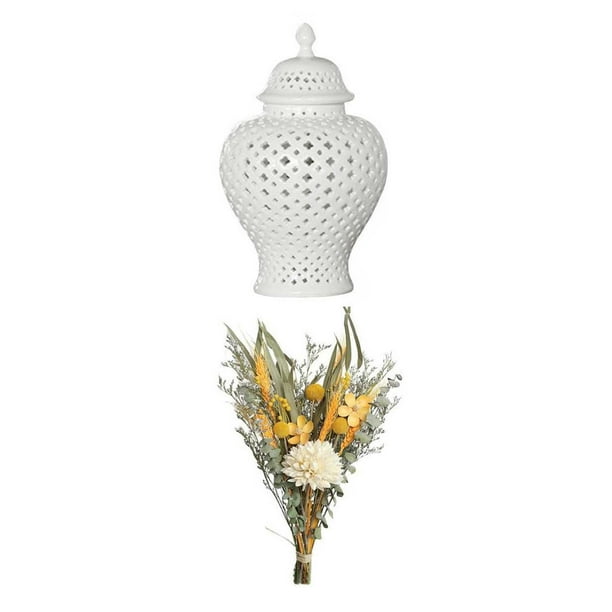 tarro de jengibre,Jarrón de cerámica de jengibre con caja de almacenamiento con tapa,Tarro de decoración de porcelana Jarrón decorativo para el hogar,Decoración de mesa de centro de Blanco