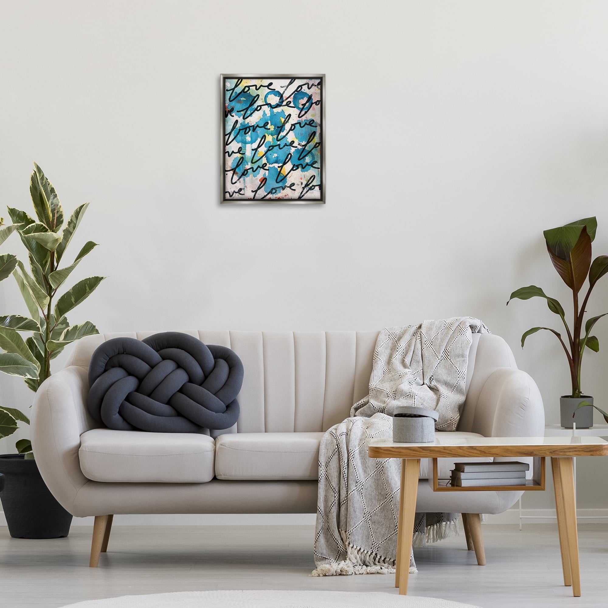 Stupell Industries Urban Love Pattern Typography Painting Gray Floater Framed Art Print Wall Art, 17 x 21