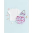 thumbnail image 4 of Argulvti Infant Baby Girls Shorts Outfits, Letter Print Short Sleeve T-Shirt with Shell Pattern Shorts and Bow Heaband Set, 4 of 9