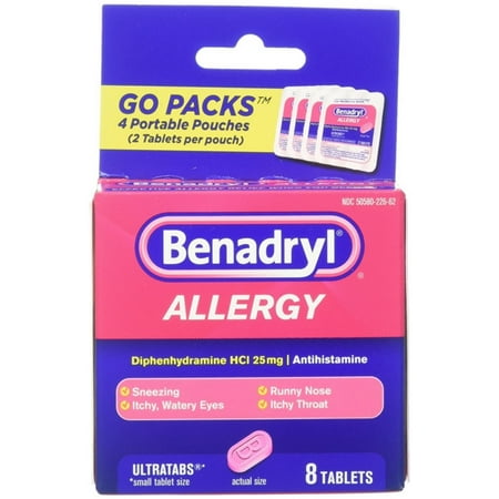 Benadryl Allergy Ultratabs Tablets, Go Packs 8 ea (Pack of 2)