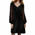 thumbnail image 4 of DHFJKG Women Dresses Cowl Neck Solid Color Velvet Mini Dress Mesh Sheer Long Sleeve Soft Tunic Trendy Dresses, 4 of 5