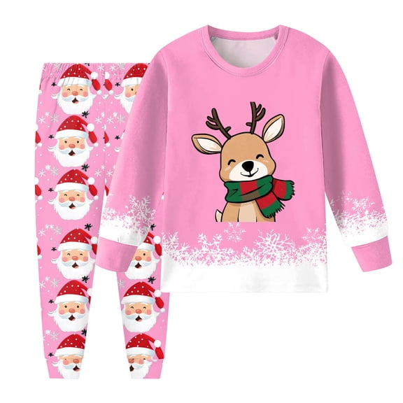Staki Boys Christmas Pjs Christmas Boys Pajamas, Cotton Kids Soft Long Sleeve Sleepwear Button Down Casual 2 Pcs Pjs Set for Boy(Pink,4Y)