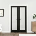thumbnail image 2 of 48" x 80" Frosted Glass Black Double Doors with French Door Ready-to-Assemble Jamb, Solid Door, Black Levers & Hinges, Interior Door, Finished Smooth Black Painting, 2 of 8