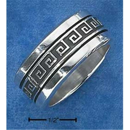 Plum Island Silver SR-1877-08 Sterling Silver Mens Antiqued Worry Ring with Greek Key Spinning Band - Size 8