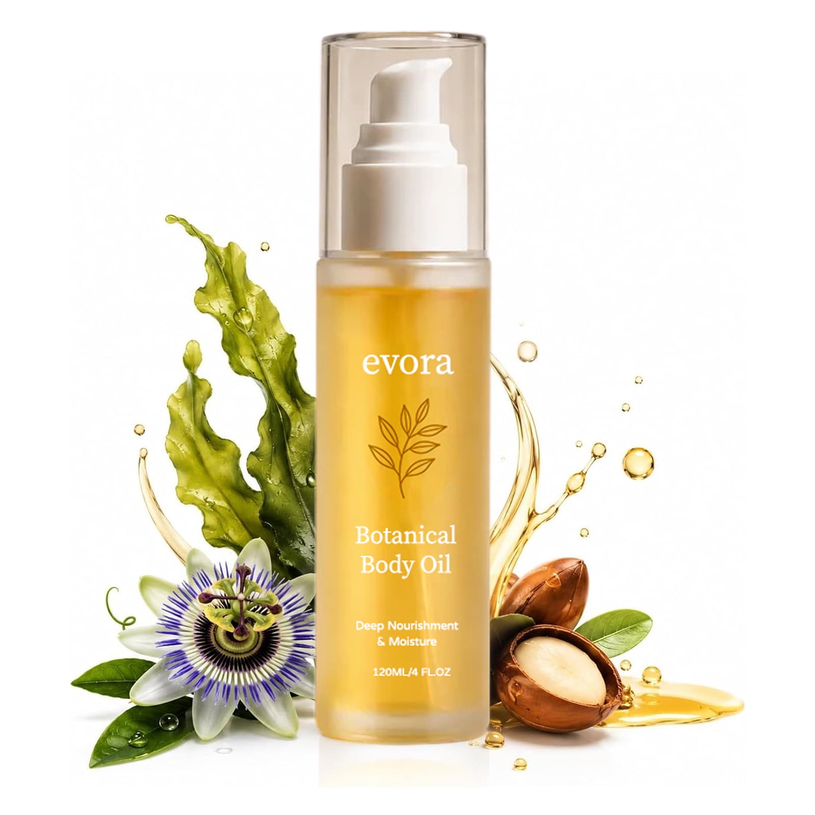 Evora Botanical Body Oil - 120 Ml, Lightweight Moisturizing, Wakame Algae, Brazil Nut Oil & Passionflower Seed Oil, For Dry-Looking Skin, Daily Body Care Oil (1 PC)