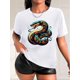 thumbnail image 1 of Camiseta informal de moda para mujer, con estampado de serpiente, cuello redondo y manga corta, con elementos de Año Nuevo, para deportes de ocio., 1 of 7