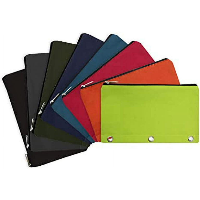 24 Packs - 3 Ring Canvas Cloth Pencil Pouches in Bulk - 8 Assorted Colors 