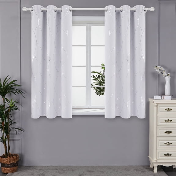 ZOPZO Blackout Wave Foil Print Room Darkening Thermal Insulated Curtain 42W x 63L inch, 2 Panels, Greyish White