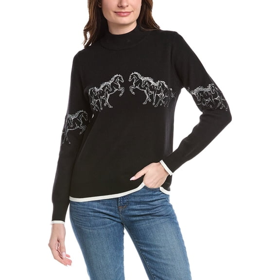 T Tahari womens  Horse Embroidery Sweater, l, Black