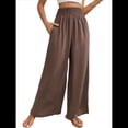 thumbnail image 2 of Pantalones Palazzo de para Mujer, de Pierna , Estilo Bohemio, de Cintura Alta, Informales, para Estar en Casa, para Vacaciones en la Playa. Marrón M, 2 of 10